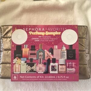 Sephora perfume 16 sampler and Gift makeup bag. Does NOT include certificate